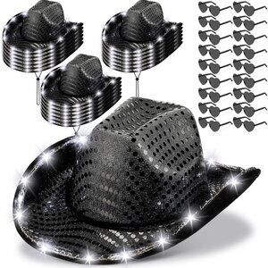 Bling it On: 18 Set LED Cowboy Hats & Heart Glasses for Halloween & Weddings